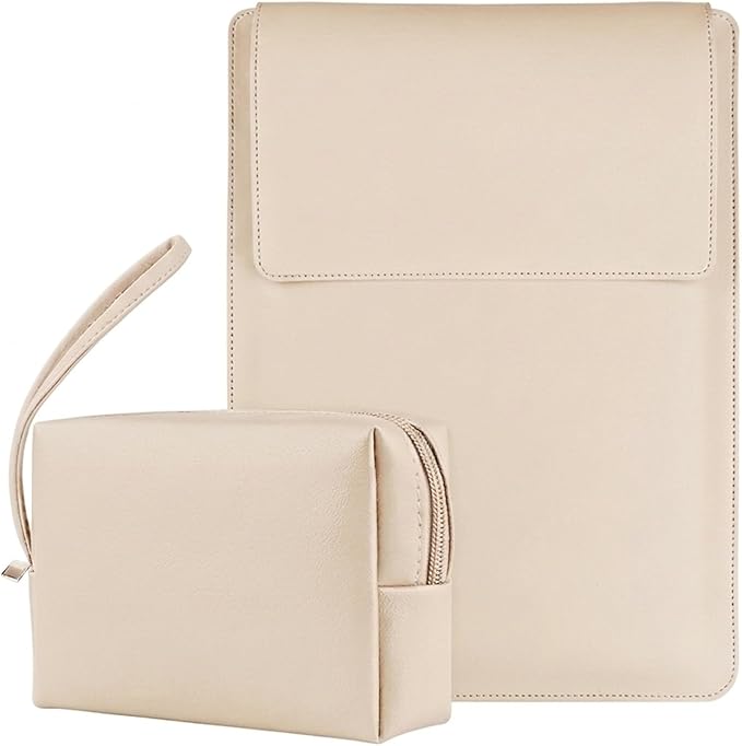 13 Inch Laptop Sleeve for Mac NEO, Precision-Fit Leather Case with Stand and Mouse Pad, Slim Protective Computer Sleeve with Accessory Pouch, Soft Lining (Beige, 13 Inch)