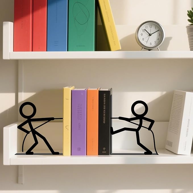Metal Bookends Tug of War People Bookends Decorative Cute Book Ends for Shelves Bookshelf Home Office Desk Decorative Shelf Stoppers for Books Reading Decor Bookshelf Decor