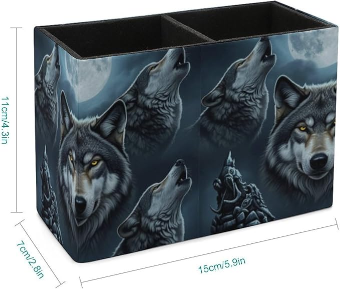 Rectangle Pen Holder Desk Organizer Full Moon Wolf, Efficient Stationery Storage Solution