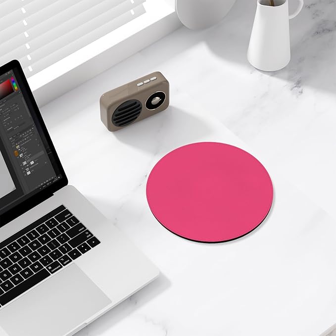 Leather Mouse Pad, Office Mouse Mat Non-Slip Rubber Base Stitched Edge Washable Waterproof Round Mousepad for Office Gaming PC Laptop, Round Diameter 8.7 inches, Rose Pink