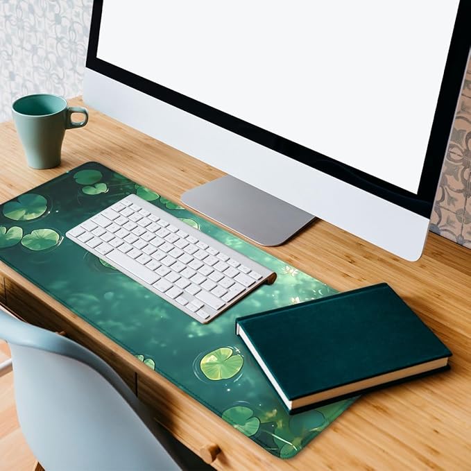 Pond Water Lily Gaming Mouse Pad Green Dream Surface Water Lily Extended Keyboard Mouse Mat for Computer Office, Big Laptop Mouse pad, Gaming Pc 31.5x11.8 in