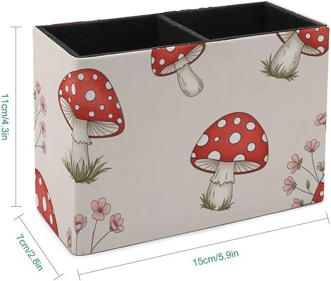 Multi-Functional PU Leather Pencil Holder Floral Red Mushroom, Practical and Stylish Design