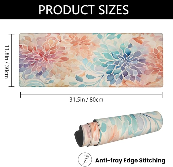 Large Mouse Pad Watercolour Abstract Flower Non-Slip Rubber Long Gaming Desk Mat Big Computer Keyboard Mousepad Waterproof Protector Wristing Pad for Gaming Office Home Decorative 31.5 X 11.8 Inch