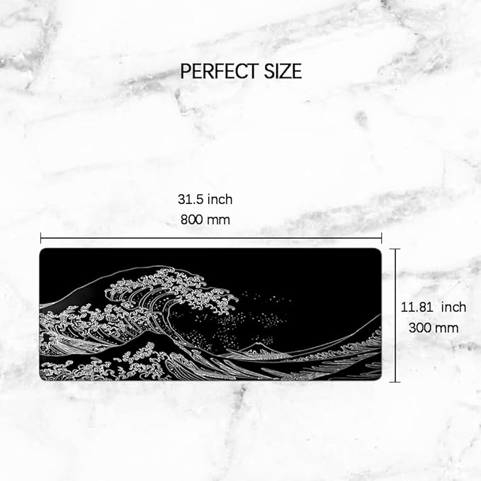 Gaming Mouse Pad Large Desk Mat Extended Keyboard Mouse Pad Mousepad with Non-Slip Base and Stitched Edge Mouse Mat Desk Pad Mouse Pads for Desk Home Office Gaming Wave