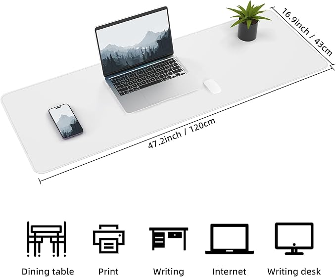 AFIING Cork Desk Mat 47" x 17", Dual-Sided Natural Cork & PU Leather Desk Pad, Non-Slip Waterproof Large Mouse Pad for Office, Home & Gaming (White)