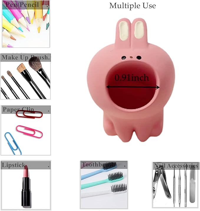 Cute Small Pen Pencil Holder, Kawaii Resin Cat Dog Dinosaur Rabbit Animal Paper Clip Toothbrush Mini Storage Organizer Office Desk Decorations