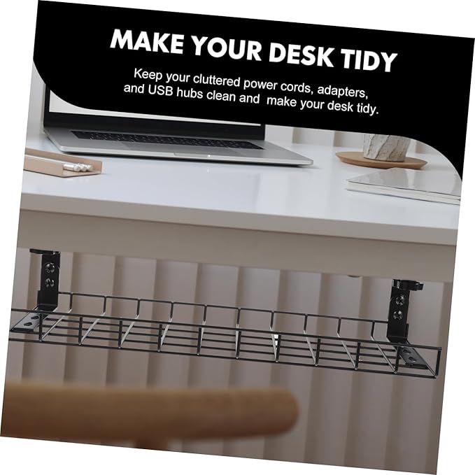 GLEAVI Desk Cable Management Tray, Cable Organizer Holder with No Drill Installation, Large Capacity Wire Storage Rack for Home Office Desk – Black 500mm