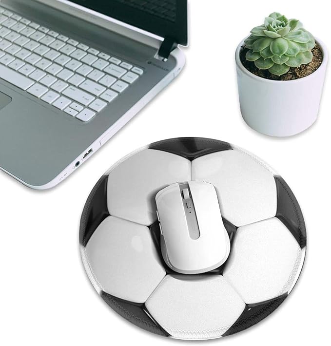 Football Soccer Round Mouse Pad Premium Textured Mouse Mat Washable Mousepads with Extended Stitched Edges Non Slip Rubber Base Small Mousepad 7.9 * 7.9 * 0.12 Inches