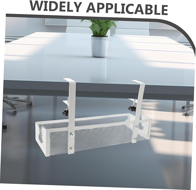 Vaguelly Desk Tray No Drill Cord Organizer for Tidy Spaces for Cables Heavy-Duty Metal Design Easy Installation White
