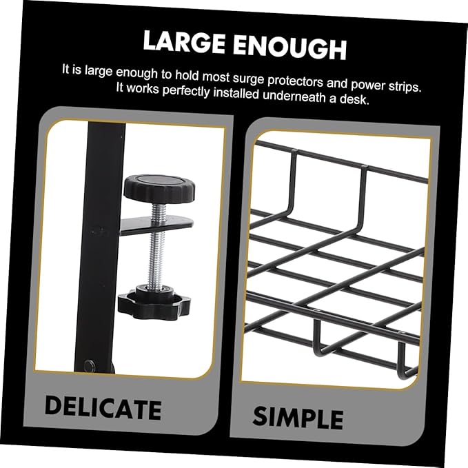 GLEAVI Desk Cable Management Tray, Cable Organizer Holder with No Drill Installation, Large Capacity Wire Storage Rack for Home Office Desk – Black 500mm