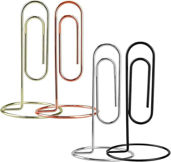 5.2 Inch Desktop Memo Holder, 4 Pack Jumbo Metal Desk Paper Clip Organizer for Office Table, Place Card, Bills, Photos, Table Numbers, Multi-Purpose Document Stand Accessory