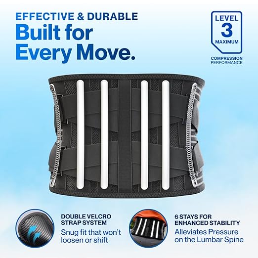 Modvel Back Brace for Lower Back Pain Women and Men – Lumbar Support Belt for Sciatica, Herniated Disc, Muscle Strain – Adjustable Breathable Work Brace with 6 Stays – Support for Posture – Size XXL