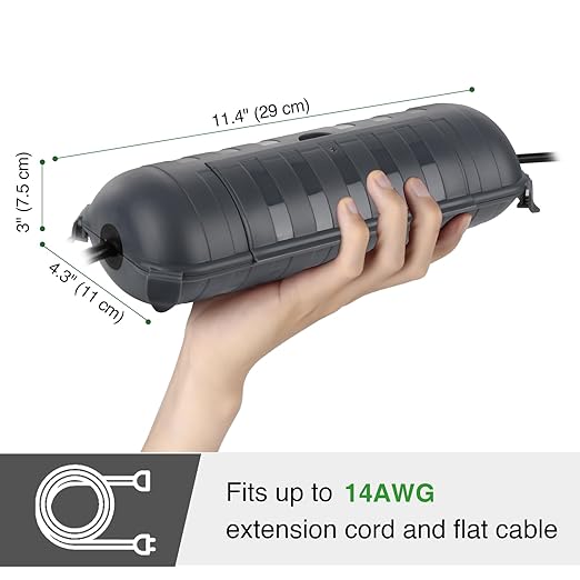 Flemoon Outdoor Extension Cord Safety Cover with Waterproof Protector Seal, Weatherproof Electrical Connection Box for Outdoor Outlets, Plugs, Sockets, Holiday Decorations, Power Tools, Gray
