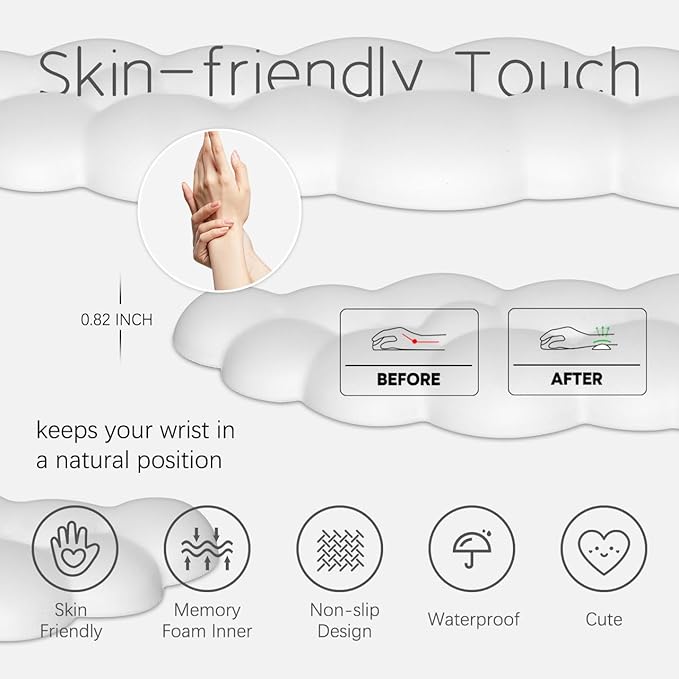 Cloud Wrist Rest Keyboard Palm Rest with Non-Slip Base for Computer Gaming Wrist Rest, YAMJUG Cloud Arm Rest Keyboard Wrist Pad White