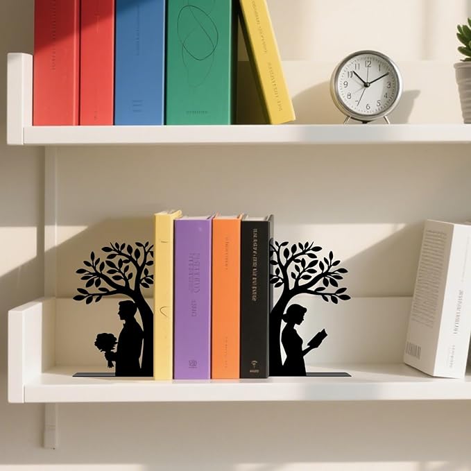 Tree of Life Bookends Decorative Metal Bookends Couple Book Ends for Shelves Reading Decor Bookshelf Decor Book Organizer for Desk Bookshelf Home Office Couples and Book Lovers Gift