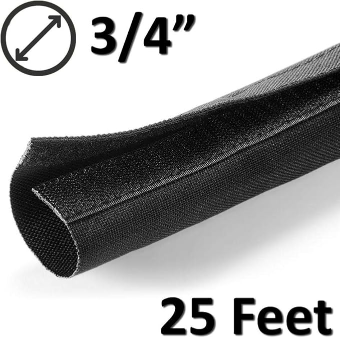 Electriduct 3/4" Hook and Loop Nylon Fast Wrap Sleeve Cable Management - 25 Feet - Black