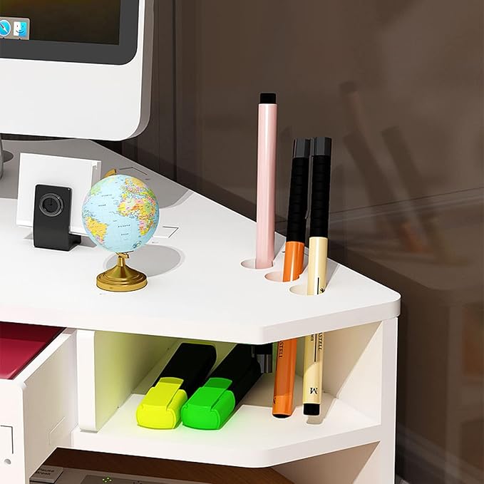 ROYUMI White Corner Monitor Riser with Drawer, Triangle Screen Stand with Lock, Ergonomic Computer Monitor Stand, Triangle Storage Desk Stand