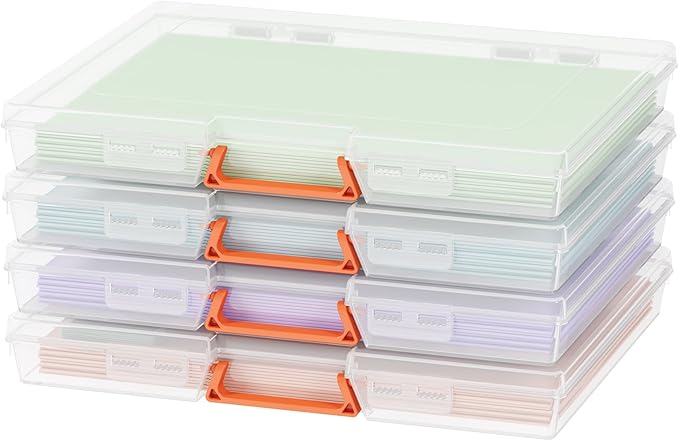 Lifewit 4 Pcs Board Game Storage Boxes, 11.9x8.7'' Paper Container with Secure Latch, Plastic Portable Organizer with Handle & Labels for File,Document,Puzzles, Cards, Art Supplies