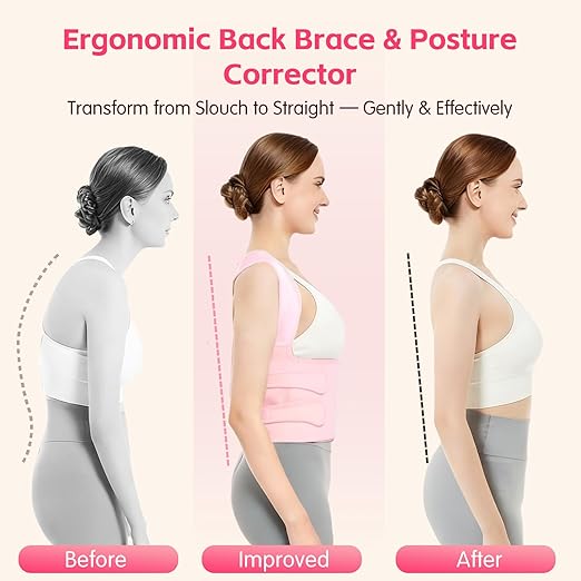 Posture Corrector for Women & Men, Adjustable Back Brace with Shoulder Straightener & Lumbar Support for Upper & Lower Back Pain Relief, Spine Support, Hunchback & Scoliosis, Beige, Large