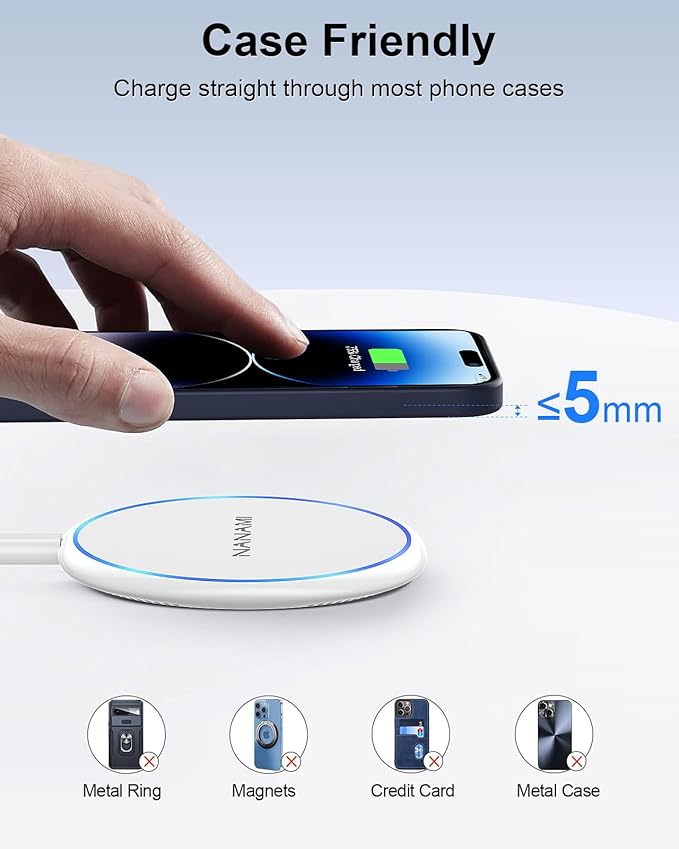 Fast Wireless Charger, NANAMI 7.5W Charging Pad with PD3.0 Adapter USB Phone Charger for iPhone 17/17 Air/16/15/14/13/12/11 Pro, Airpods 2, 10W for Samsung Galaxy S26/S26+/S25/S24/S23/S22/S21/S20