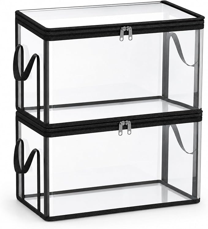 HICOOL Large Clear Thick Plastic Storage Box with Hinged Lid, Heavy-Duty Durable High Capacity Organizer, Perfect for Home, Camping, Travel, Attic and Moving (2 PCS)