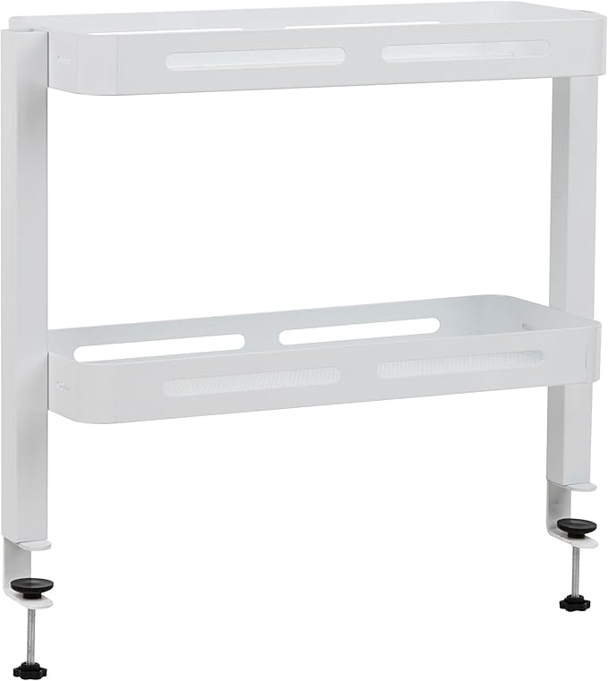 Mind Reader 2-Tier Desk Organizer with Clamp, Accessory Shelf for Office or Gaming, Office, Metal, White