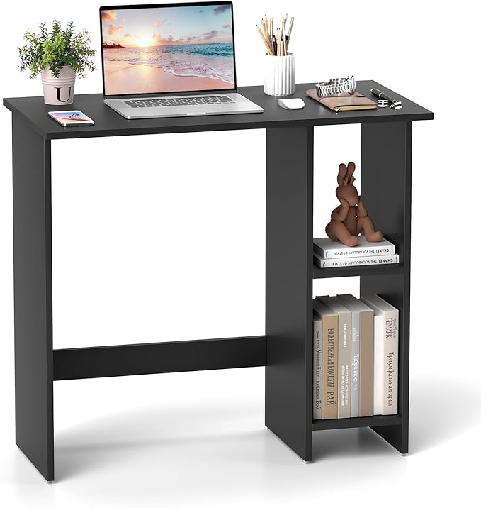 Giantex Small Desk, Compact Study Writing Desk with 3-Position Adjustable Shelf, Anti-Toppling Kit, Modern PC Laptop Table, Home Office Computer Workstation for Small Space Bedroom Dorm, Black