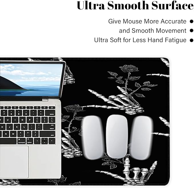 Large Mouse Pad Skull Hand Rose Black Non-Slip Rubber Long Gaming Desk Mat Big Computer Keyboard Mousepad Waterproof Protector Wristing Pad for Gaming Office Home Decorative 31.5 X 11.8 Inch