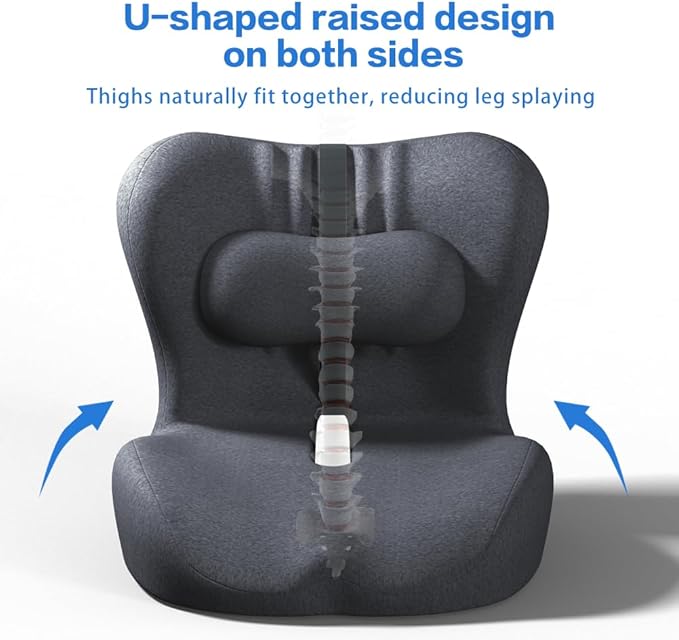 Adjustable Seat Cushion & Lumbar Support Pillow Set for Office Chair, Ergonomic Pillow for Sciatica Pain Relief, Memory Foam Back Support Pillow & Chair Cushion for Car seat, Desk Chair (black)