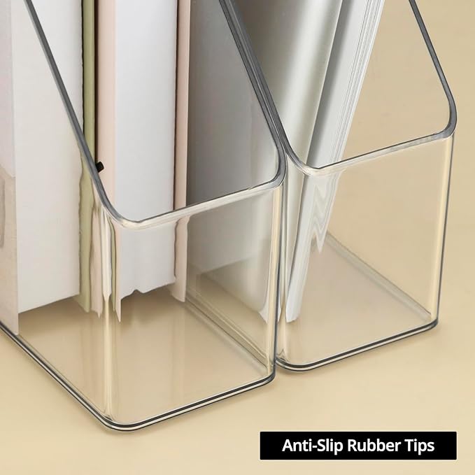 QWORK Clear Acrylic Magazine File Holder, 2 Pcs, 10.24” X 9.45” X 3.54”, Reliable and Sturdy