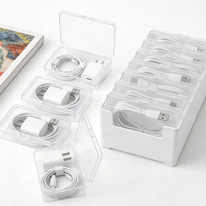 6 Set Cable Organizer Box with 42 Clear Switch Case Power Cord Organizer Desktop Cable Management Box Desktop Charger Cord Storage Organizer Box for Office Home Desk Accessories Stationery Supplies