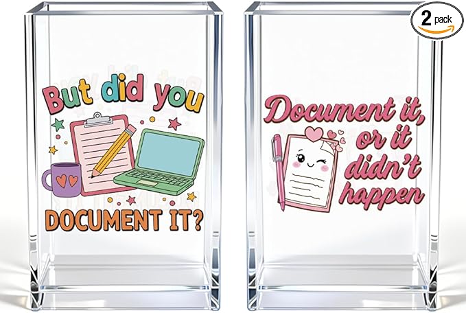 Document It Acrylic Pen Holder Cup Set 2, Cute Pencil Holder Desk Organizer, Funny Desk Accessories, Work Humor Gifts, Sarcastic Office Gifts for Women Coworkers Teachers Nurses Employees Teams