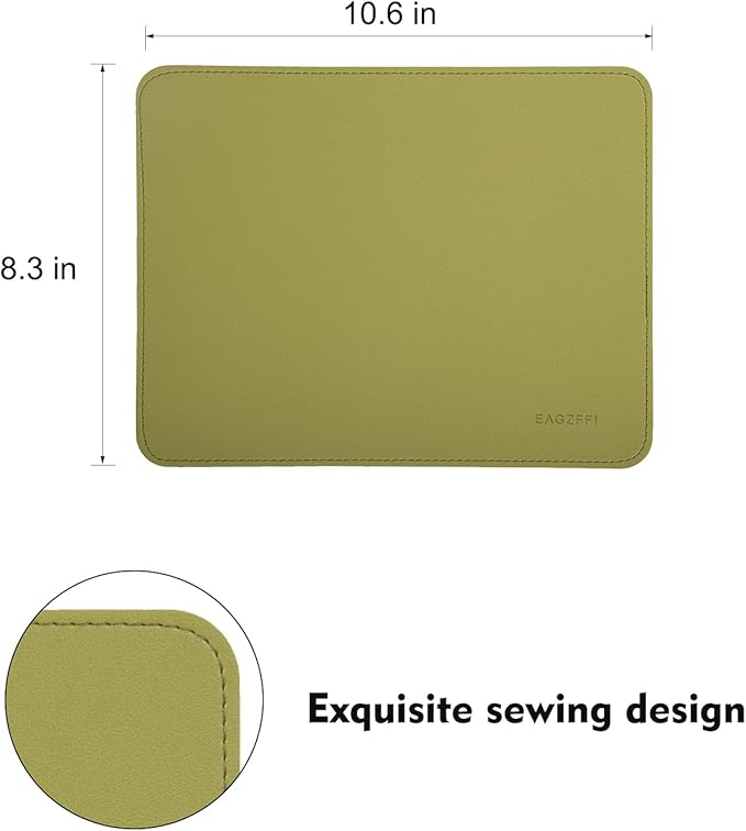 Double-Sided PU Leather & Cork Mouse Pad with Coaster – Reversible, Non-Slip, Stitched Edges for Office & Home, 8x11 Inches,(Olive Green)