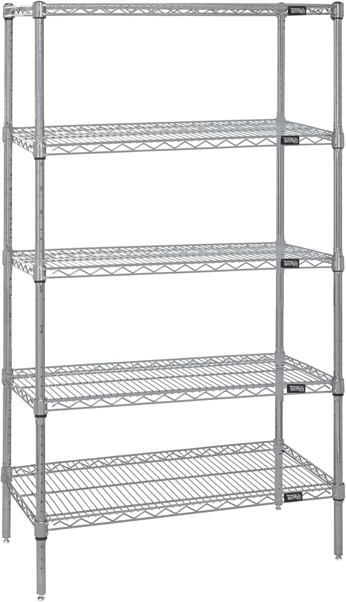 Quantum Storage Systems WR86-3036S-5 Starter Kit Wire Shelves Stainless Steel 5 Shelves 86" H x 36" W x 30" D