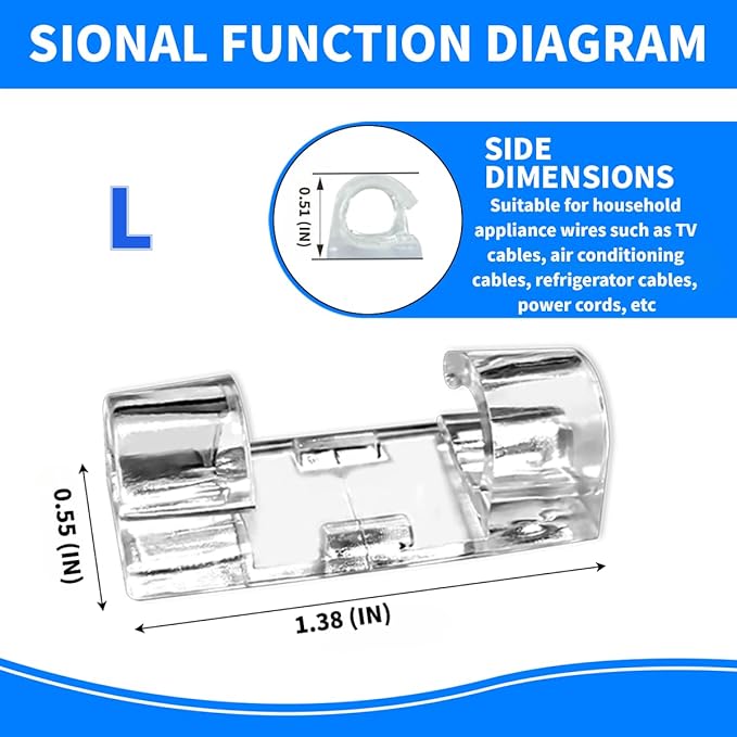 Adhesive cable clamp, a multi size cable organizer for cable management, suitable for power cords, holiday light cords PC, Car, office (L, 20PCS)