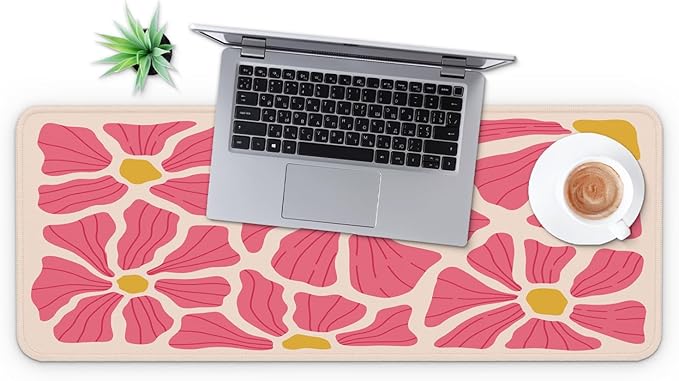 MAY FLOWER Gaming Mouse pad, Large Laptop Mousepad, Full Keyboard Mat, Long Computer Mouse Mat for Home and Office, Anti-Slip Rubber Base, 31.5 x 11.8 Inches (Pink Flower)