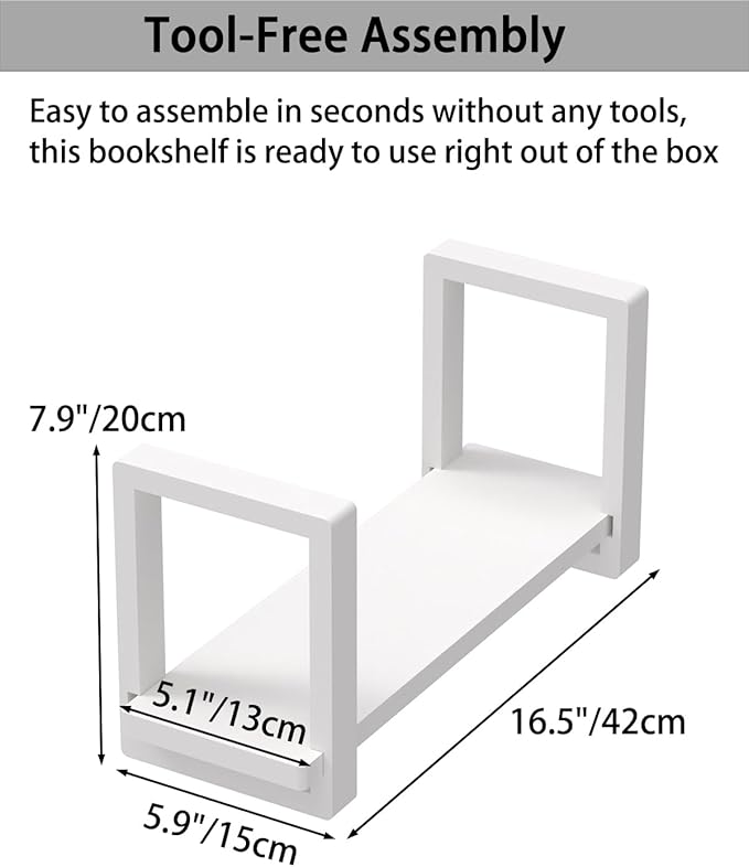 100% Solid Wood Adjustable Desktop Bookshelf, Retro Tabletop Bookshelf, Desk Shelf for Living Room, Home, Office, Perfect for Magazine, Books, Cookbooks, No Tools Required to Assemble (White)