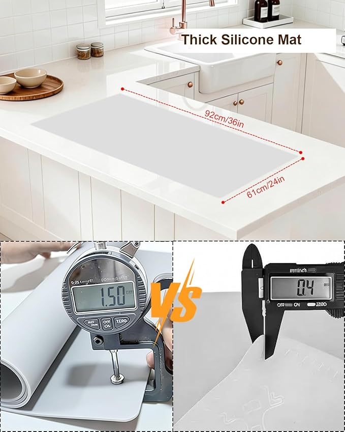 Large Crafting Silicone Mat, 24"x36" x1.5MM Inch Artist Work Mat for Jewelry Making, Epoxy Resin, Painting, Scrapbooking, Heat Resistant Nonstick Surface and Table Protector for DIY, Gray