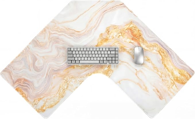 Relaxweex L Shaped Desk Mat for 90° Corner Desks, 26" x 26" Gold Waterproof Mouse Pad with 18" Inner Corner, Non-Slip Rubber Desk Protector for Office & Gaming