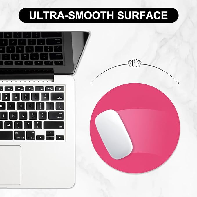 Leather Mouse Pad, Office Mouse Mat Non-Slip Rubber Base Stitched Edge Washable Waterproof Round Mousepad for Office Gaming PC Laptop, Round Diameter 8.7 inches, Rose Pink