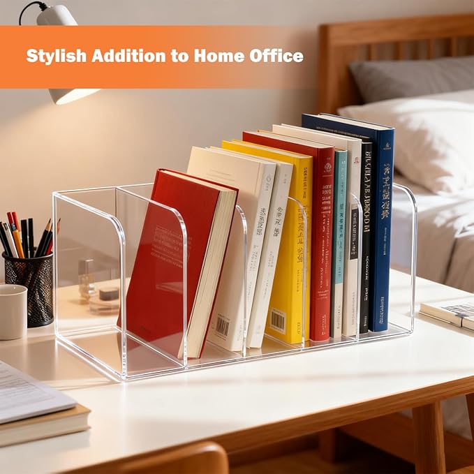 1 Pcs 5-Section Acrylic Magazine File Holder, Desk Organizer Book Rack with 5 Vertical Compartments, Magazine Holders for Book Envelope, Desk Organizer for Home Office
