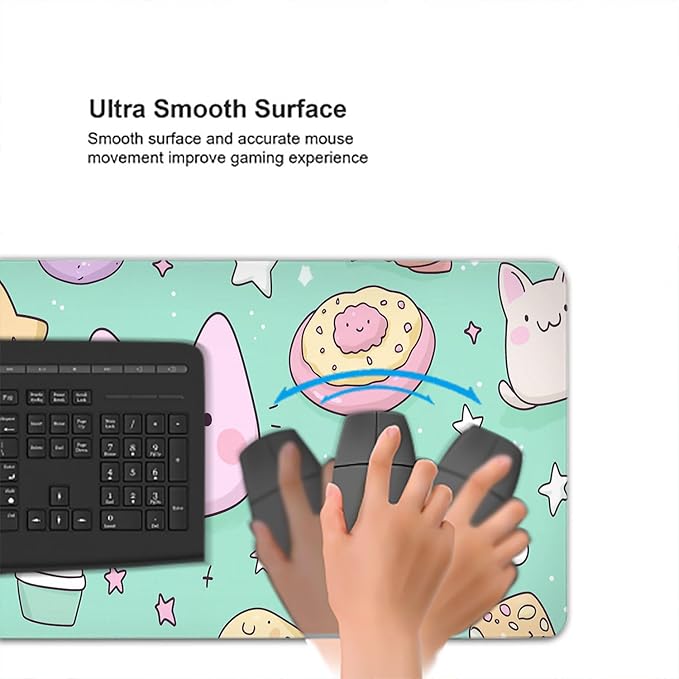 Cute Cat Desk Pad Mouse Pad Stars Donuts Clouds Cartoon XL Mouse Pad Large Mousepad Extended Laptop Keyboard Mat Gaming Desk Pad Mouse Mat 31.5"x11.8" Office Computer Keyboard Laptop Home