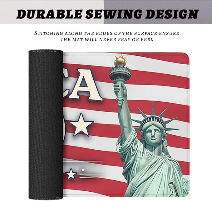 America 250 Mouse Pad Statue of Liberty America Flag Mousepad Extended Large Laptop Keyboard Non-Slip Rubber Base with Stitched Edges for Home Office Computer Keyboard Laptop 31.5x11.8 Inch