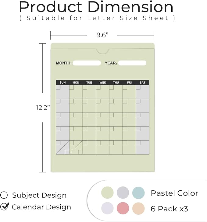 Y YOMA 18 Pack File Folder Jackets Letter Size Paper Pocket File Folder with Reinforced Straight-Cut Tab Pre-Printed Job Folders No Expansion Organizer, Soft Colors, Vertical Calendar Design