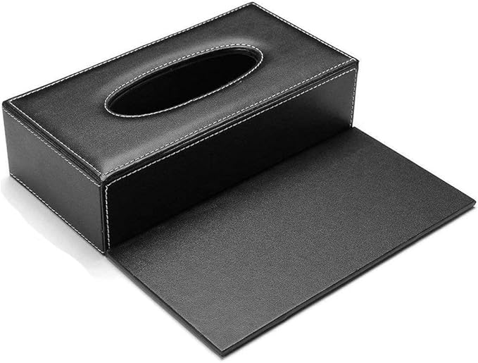 PU Leather Tissue Box Holder, Tissue Box Holder Business Black，Rectangular Napkin Holder Pumping Paper Case Dispenser for Home Office Car Automotive Decoration (9.44 * 4.72 * 3.74inch Black)
