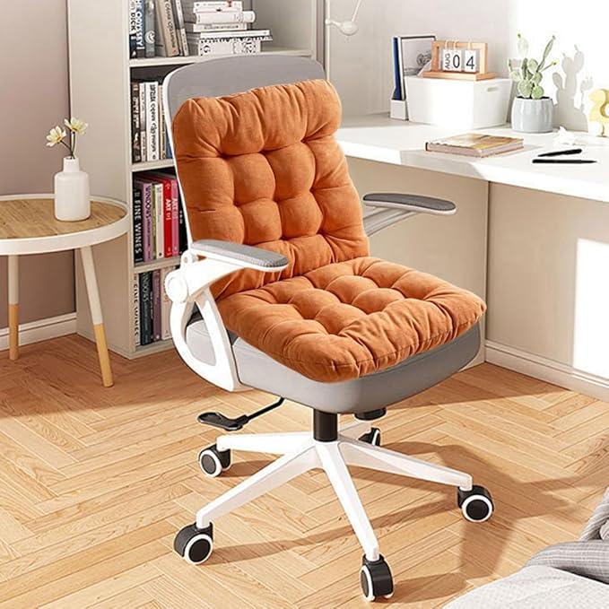Desk Chair Cushion with Ties Office Seat Cushion Non-Slip Chair Pad with High Back Support for Dorm, Car, Office, Dining Room, Kitchen, Rocking Chairs (Orange)