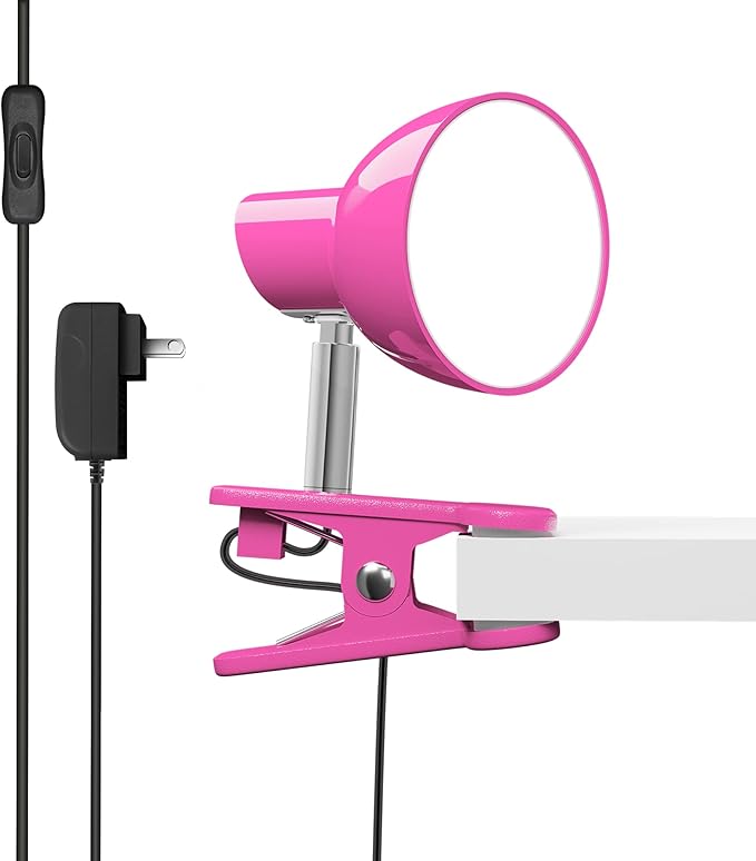LED Clip on lamp,5W Super Bright Reading Light, 330° Rotation Small Lamp with Clamp on Desk/Table/Bed Headboard/Cupboard Home Lighting, Modern and Save Space Illumination Powerful Lamp Pink