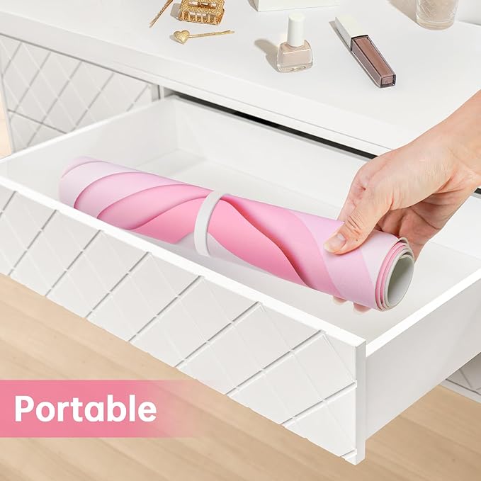 Dual-Sided PU Leather Desk Mat Blotter for Office, Home, Computer, Keyboard, Mouse, 15.7"x31.5" Large Non-Slip Writing Mat with Travel Storage Strap, Waterproof Easy to Clean (Pink Minimalist)