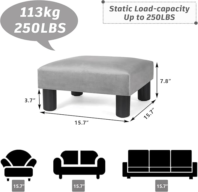 Joveco 15'' Small Foot Rest Stool Ottoman- Upholstered Footstool and Ottomans Small Footrest for High Beds- Lightweight and Portable, Light Gray
