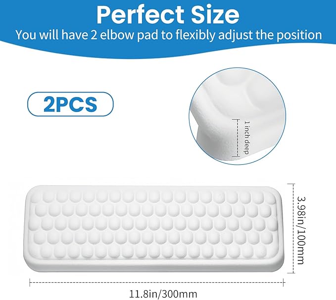 Arm Rest Pads for Desk – 2 Pack PU Leather Ergonomic L-Shaped Elbow Cushions with Non-Slip Base, Memory Foam Wrist & Arm Support for Office, Home, and Gaming (White)